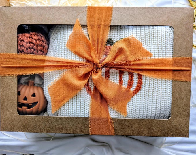 Pumpkin Baby gift box; soft knit short romper, teether and pumpkin decoration, autumn outfit.