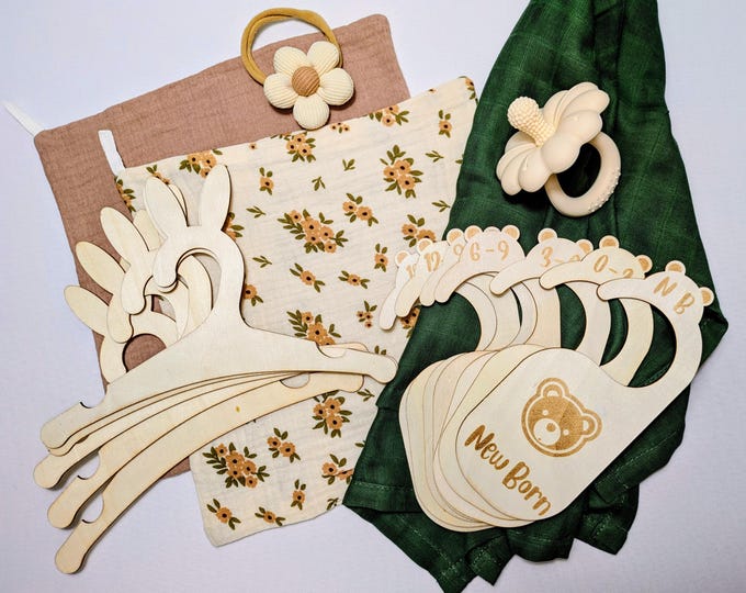 Baby Girl Wardrobe Accessories Set. Green Floral design.