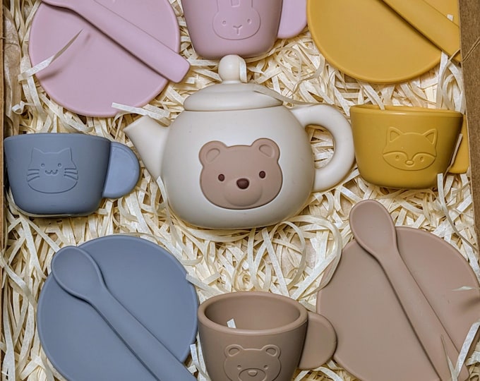 Silicone Children's Tea Set: Teddy Bear Motif, Pretend Play, Gift Boxed