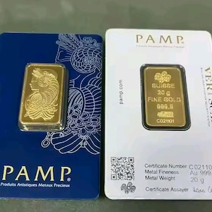 Lingots d&#39;or PAMP sous blister de 2,5 g, 5 g, 10 g, 15,5 g, 20 g et 31 g emballage nouveau style QR code REPLICA non magnétique