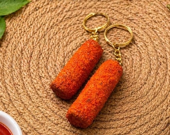 Mutton Roll Keychain | Realistic Tamil Street Food Charm | Bag Accessory Gift