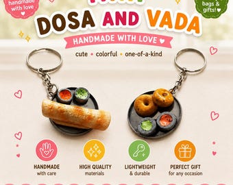Miniature Dosa Vada Keychains with Chutney Charm | South Indian Food Jewelry | Polymer Clay