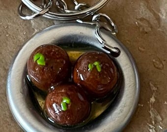 Gulab Jamun Keyring | Indian Dessert Keychain | Miniature Food Jewellery | Syrup | Handmade Polymer Clay Charm