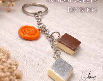 Indian Sweets Keyring - Jalebi, Chocolate Barfi, Kaju Katli