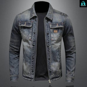 Vintage Wash Denim Jacket: Men&#39;s Retro Slim Fit Jean