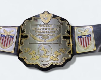 AWA World Heavyweight Wrestling Champion Belt, 24k Nickle Plated Adult Size HD Quality 4MM...!!!