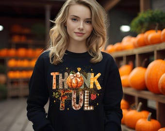 Thankful Thanksgiving Sweatshirt - Women's Fall Graphic Sweater