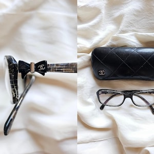 Vintage 2010s Chanel • Gray Tweed Bow Glasses • Size 53 16 135