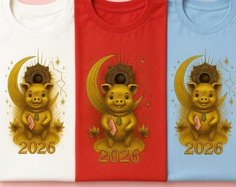 Cochon d'or porte-bonheur 2026 | Clipart zodiaque mystique bohème PNG