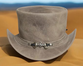 Suede Steam Punk Topper Hat by Head \'N Home Hats Havisham Black Leather Steampunk Top Hat - Head main image 4