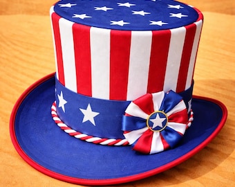 Handmade Leather USA Flag Top Hat Red White Blue Steampunk Style Costume hat