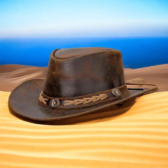 Brown Leather Outback Cowboy Hat With Braided Band Western 