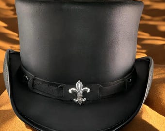 Black Leather Steampunk Top Hat Handmade Victorian Gothic Festival Accessory