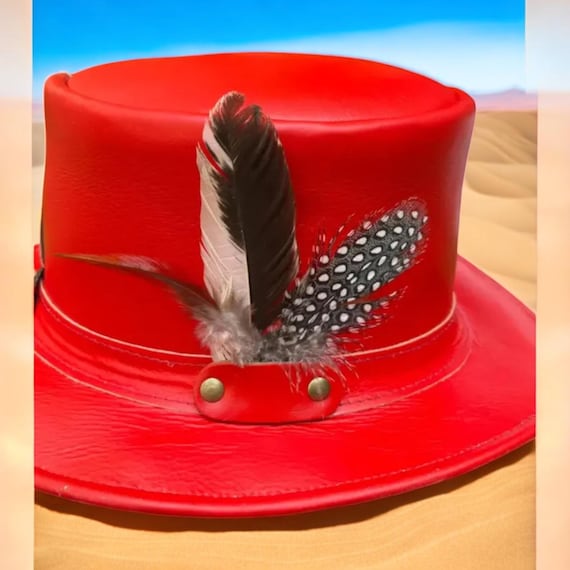 Handmade Red Leather Steampunk Top Hat: Gothic Cosplay  display picture 1