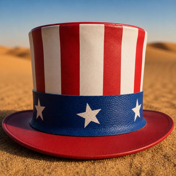 NEW YORK HAT シルクハット　サボハット　コスプレ 大きめ タグ付き 手作りの革製アメリカ国旗柄シルクハット（赤、白、青）、アンクルサム