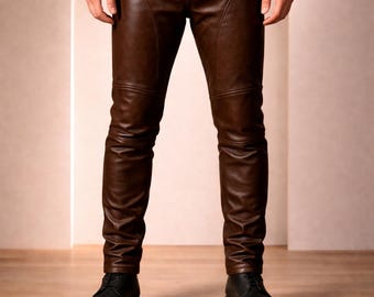Handcrafted Brown Leather Lace-Up Pants – Vintage Medieval Style Trousers"