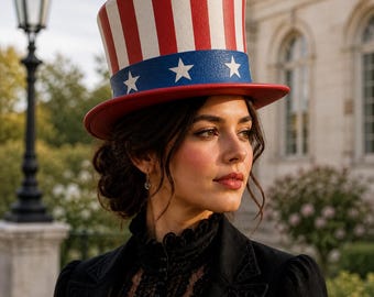 Leather American Flag Top Hat Red White Blue Patriotic Costume Hat