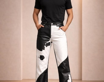 "Herren-Rindslederhose, schwarz-weißes Haar auf Fell ""Western Cowboy Style"""