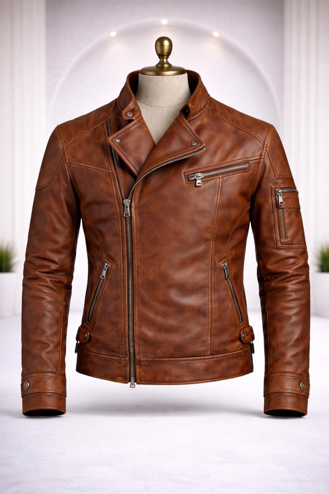 Mens Brown Leather Bomber Jacket Slim Fit Zip Front Modern Casual Wear mens-brown-leather-bomber-jacket-slim-fit-zip-front-modern-casual-wear