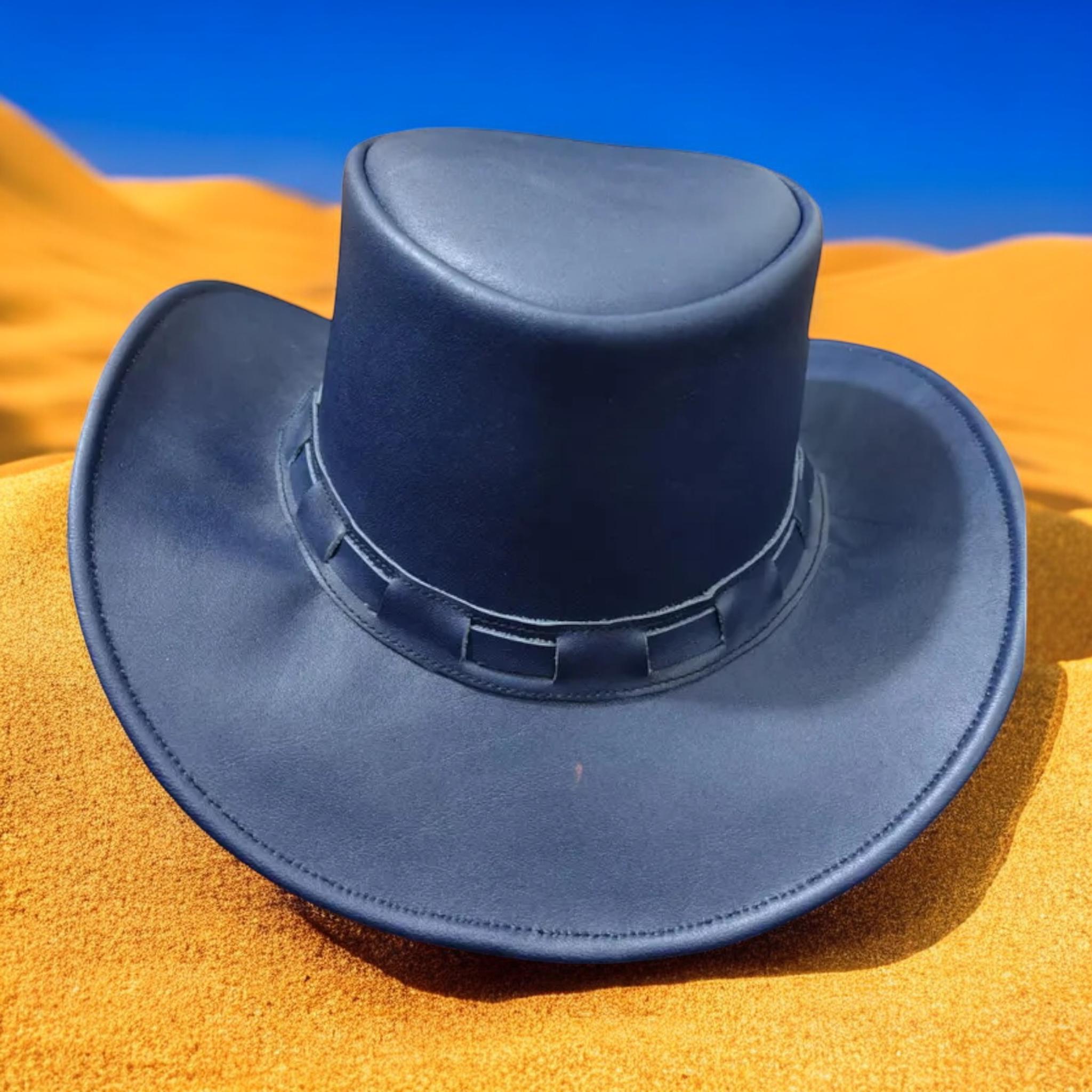 Electric Blue Custom Made Genuine Leather Hat Electric Blue Cowboy/girl hat – Gypsy Soulz main image 3