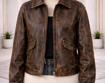 Chaqueta de cuero para mujer, estilo motero vintage, ropa informal minimalista de invierno.