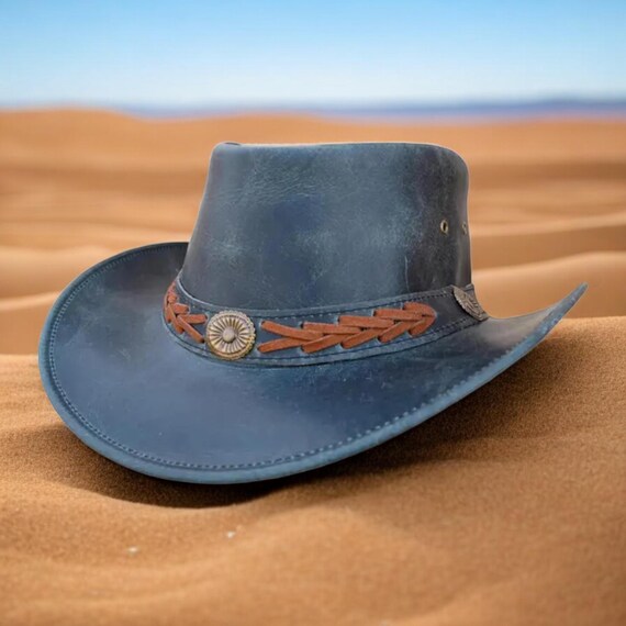 Handmade Distressed Leather Cowboy Hat: Wide Brim Western  display picture 3