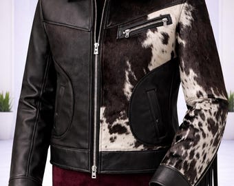 Women Black and White Pony Hair Cowhide Leather Jacket - Western Style