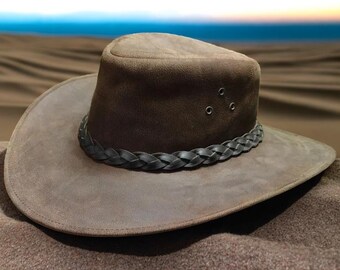 Brown Suede Outback Hat With Braided Leather Band Western  display picture 1