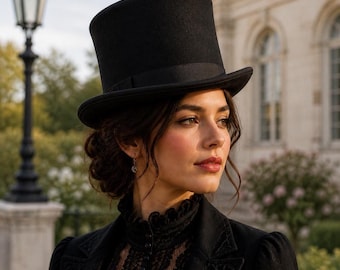 Black Silk Top Hat Gothic Victorian Style Steampunk Formal Dress Hat
