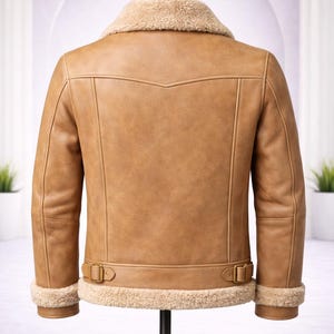 Men’s Leather Jacket, Tan Winter Coat, Handmade Outerwear image 2
