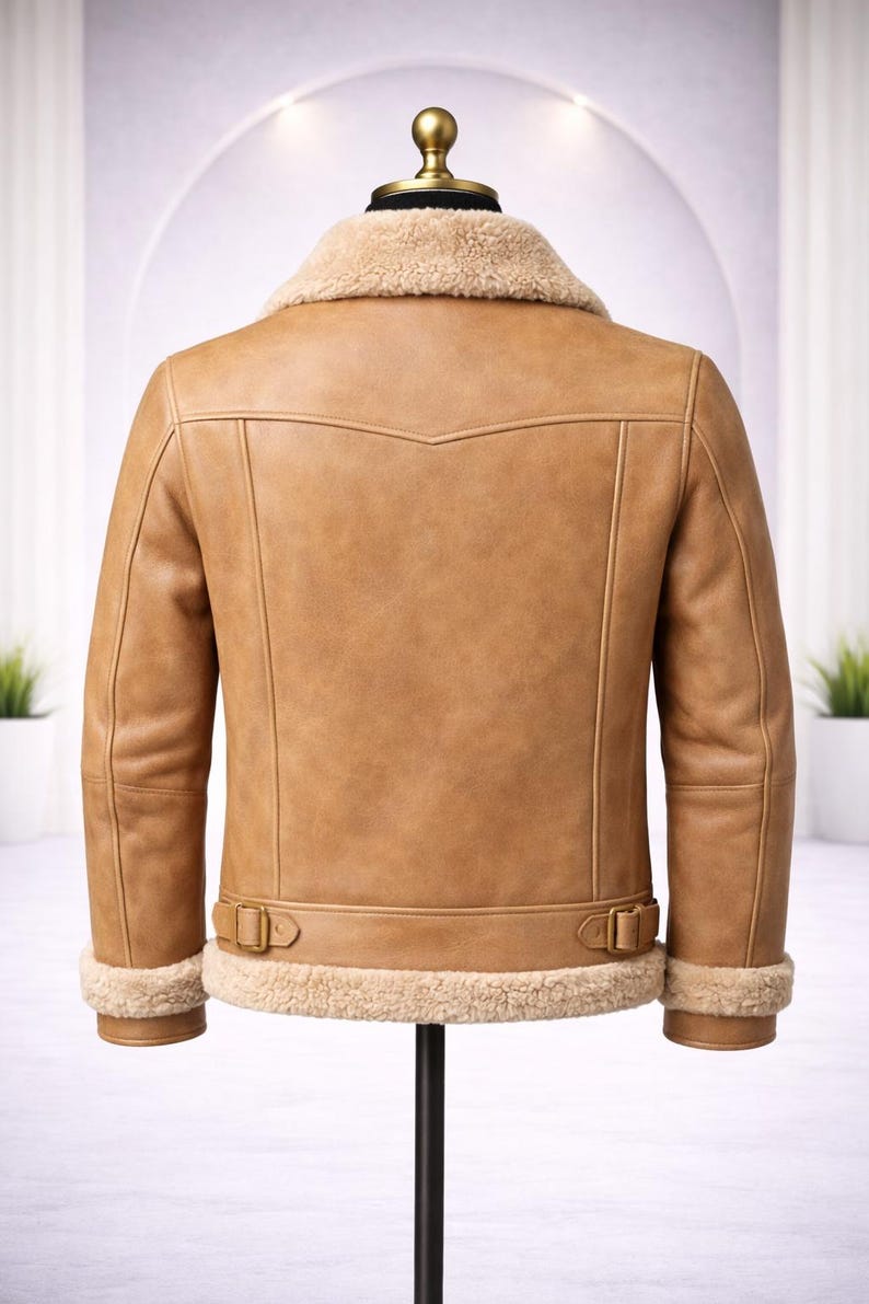 Men’s Leather Jacket, Tan Winter Coat, Handmade Outerwear image 2