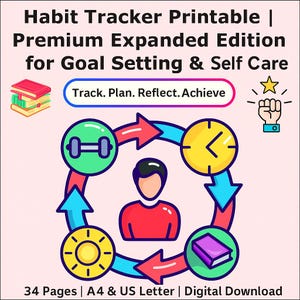 Bunte Version Habit Tracker Printable: Tages-, Wochen-, Monatsplaner (Digitaler Download)