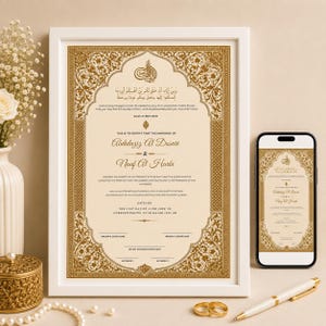 Elegant Nikkah Certificate Canva Template, Editable Nikah Nama, Islamic Marriage Certificate & Nikkah Contract Digital Download for Weddings