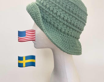 Crochet Bucket Hat Pattern PDF, Puff Stitch Hat, Summer Hat, Modern Crochet Pattern - Virkmönster Bucket Hat PDF, solhatt med Puffmaskor