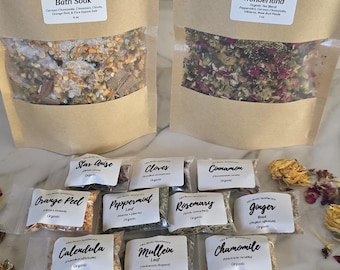 Herbal Tea, Herb Gift Set, Bath Soak, Apothecary Gift, Mortar & Pestle Optional