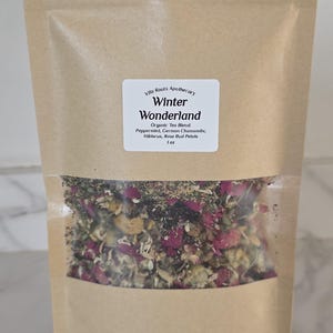 Holiday Tea Blend: Peppermint, Chamomile, Rose Petals, Hibiscus Dried Herbs