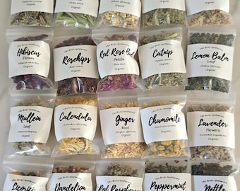 Kit de boticario para principiantes: 20 hierbas orgánicas, muestrario de tés (mortero y maja opcionales).