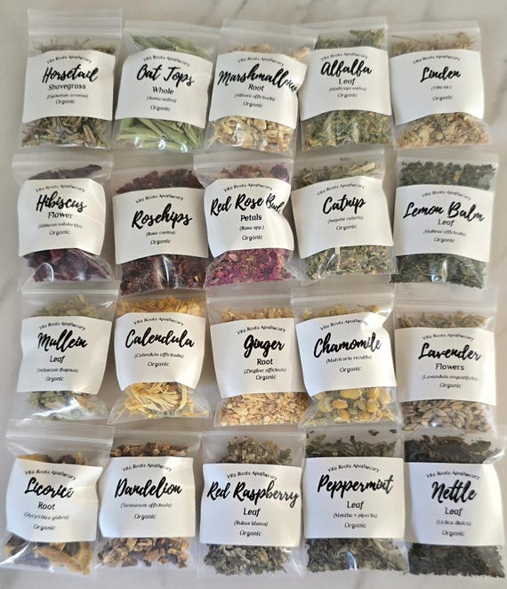 Beginner Apothecary Kit – 20 Organic Herbs, Tea Sampler (Optional Mortar & Pestle)