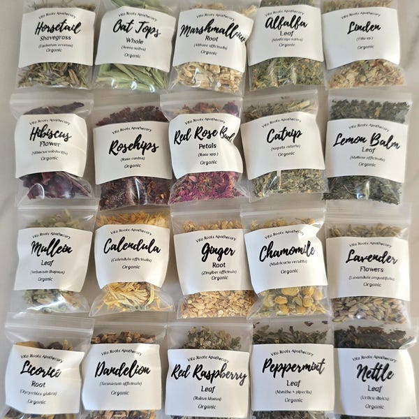 Beginner Apothecary Kit – 20 Organic Herbs, Tea Sampler (Optional Mortar & Pestle)