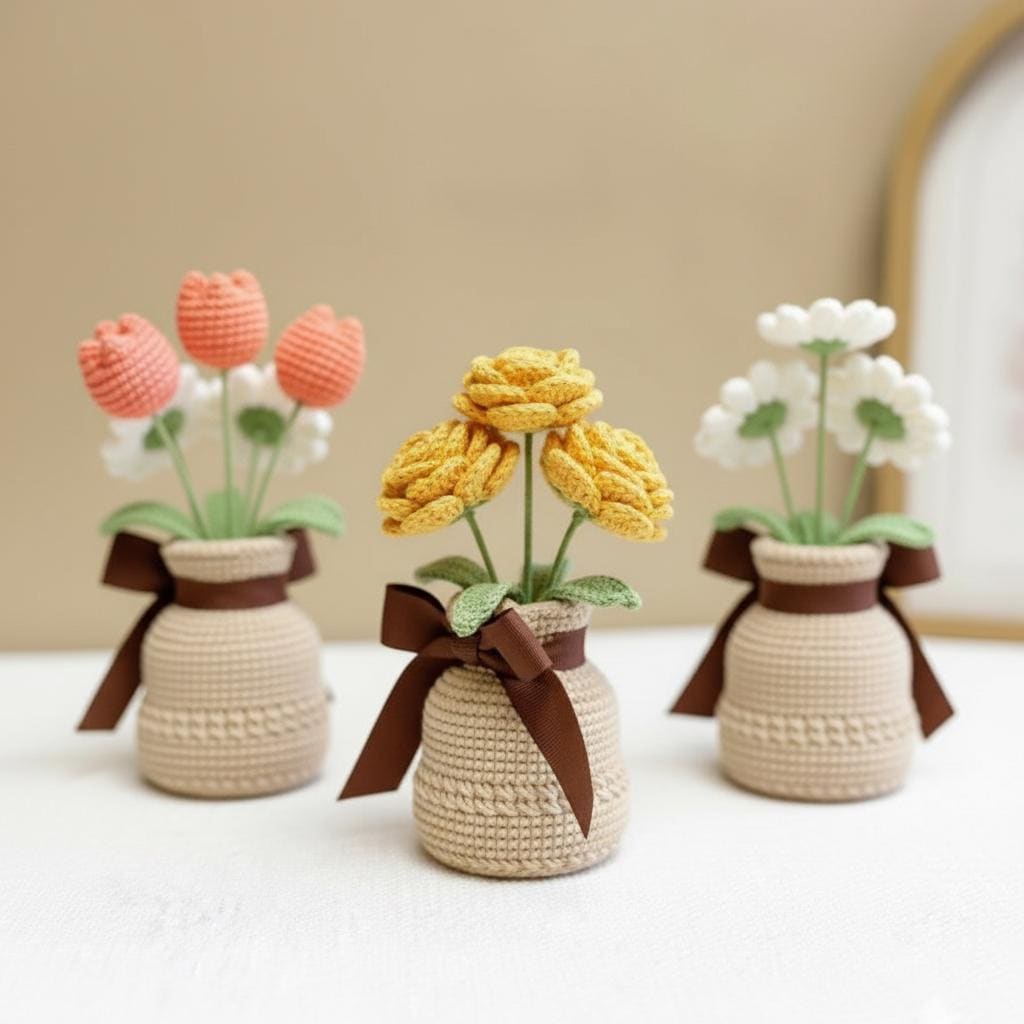 かぎ針編みの鉢植えの花 - Etsy 日本