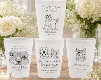 Vasos de plástico esmerilado personalizados con la imagen de tu mascota favorita para su día especial, set de recuerdos de boda, vasos con la firma de la huella de tu perro, set de regalos personalizados para la celebración de tu pareja.