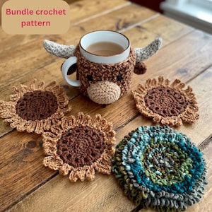 Highland Cow Storage Basket Pattern, Sunflower Mug Rug PDF, Farmhouse Table Decor, Western Style Crochet, Cow Head Basket, Rustic Gift