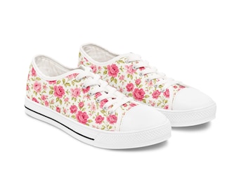Damen-Sneaker mit rosa Rosenmuster | Vintage-Cottagecore-Schuhe