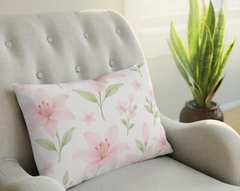 Floral Throw Pillow: Pink Flower Cotton Cushion, Spring Home Decor