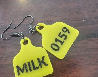 Custom Cow Tag Acrylic Earrings, Personalized Farm Name/Number Dangle