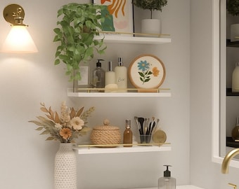 Juego de 3 estantes para decoración de pared / Estantes flotantes con barandilla de metal / Estantes de pared para dormitorio / Decoración de pared rústica