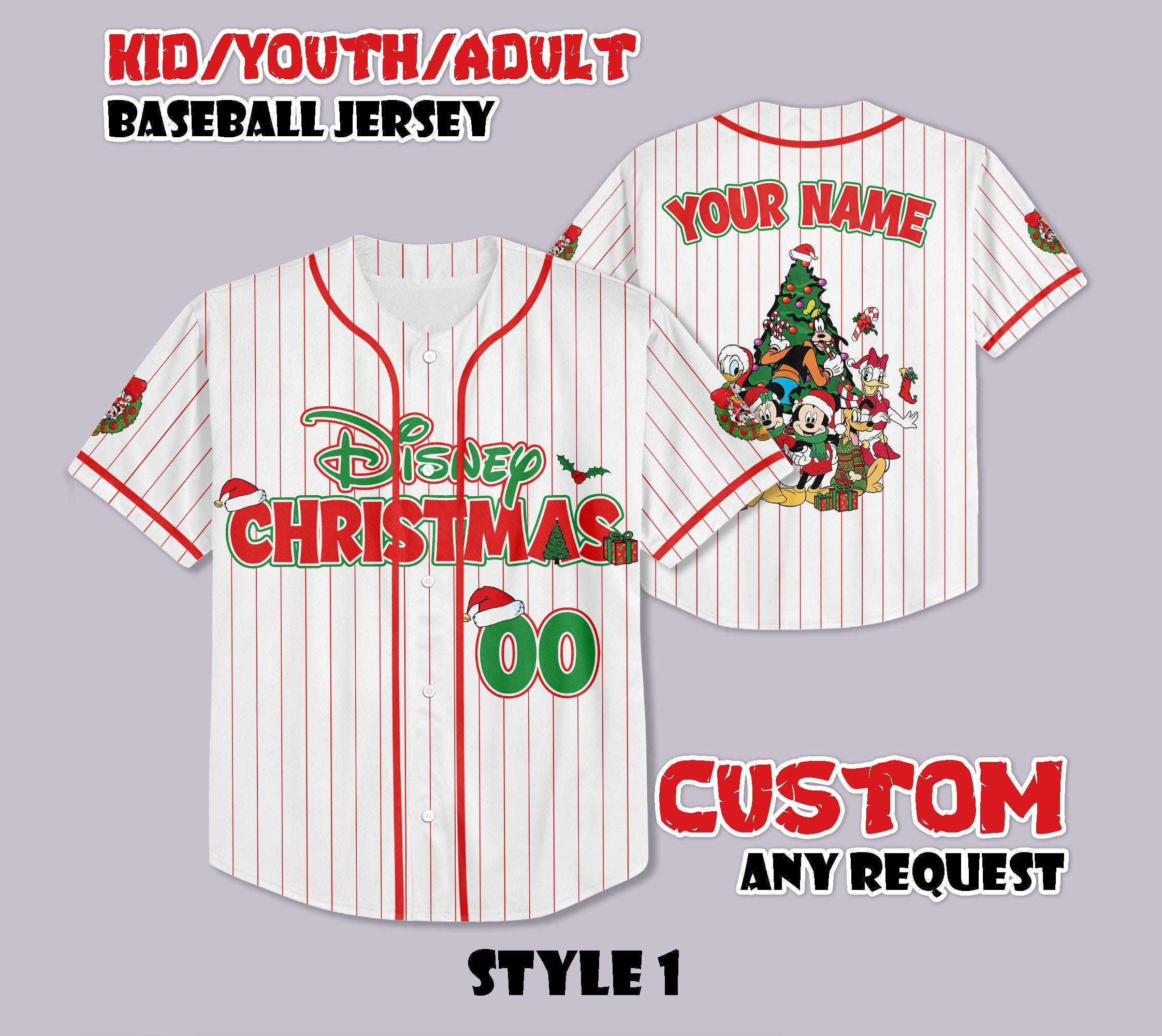 Discover Personalized All Characters Santa Disney Christmas Baseball Jersey, Mickey's Very Merry Christmas Party 2025, Mickey and Friends Kids Adult