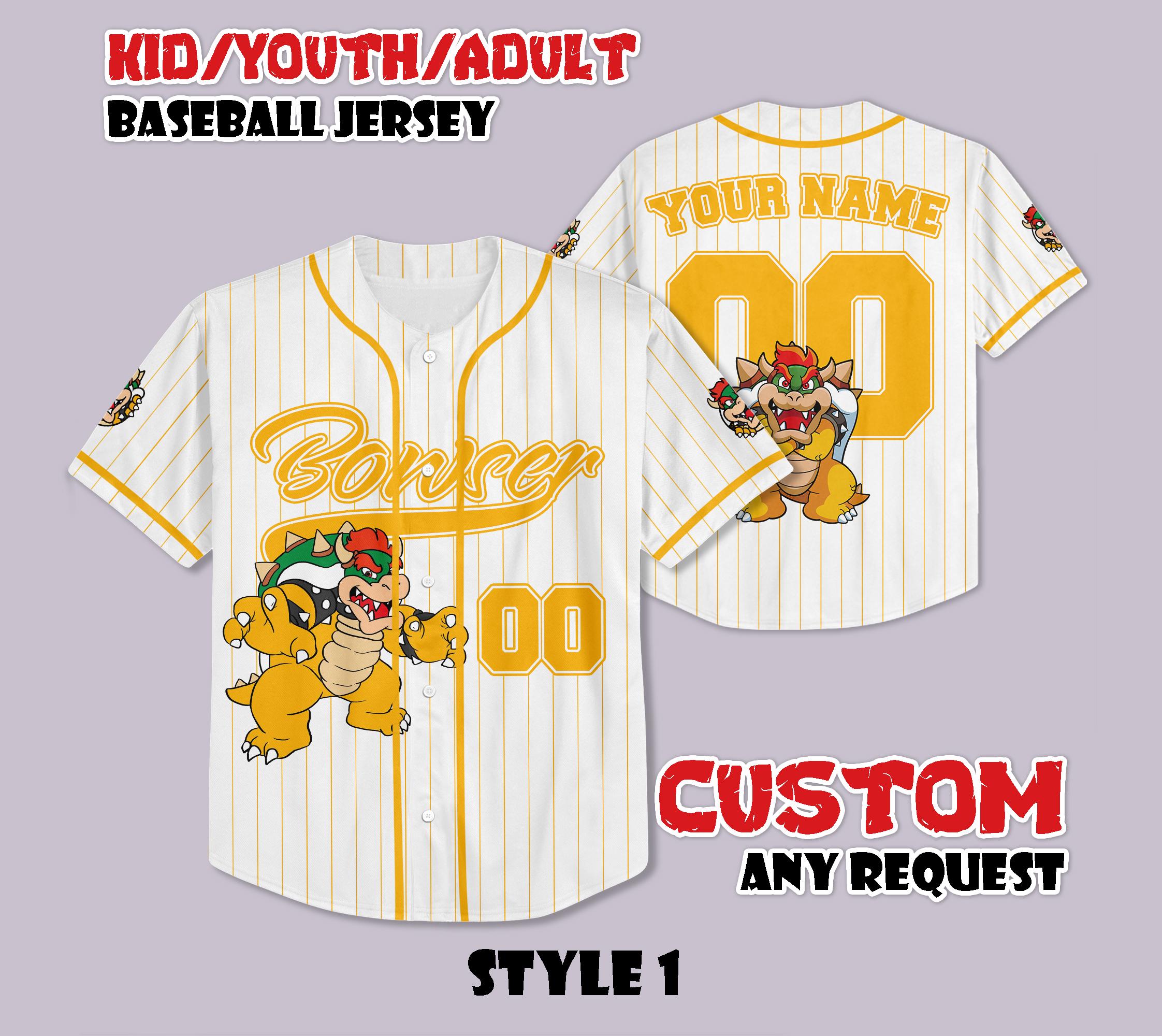 Discover Custom Bowser Super Mario Baseball Jersey, Nintendo Super Mario Shirt, Personalized Bowser Jersey, Bowser Fan Gifts, Birthday Gifts