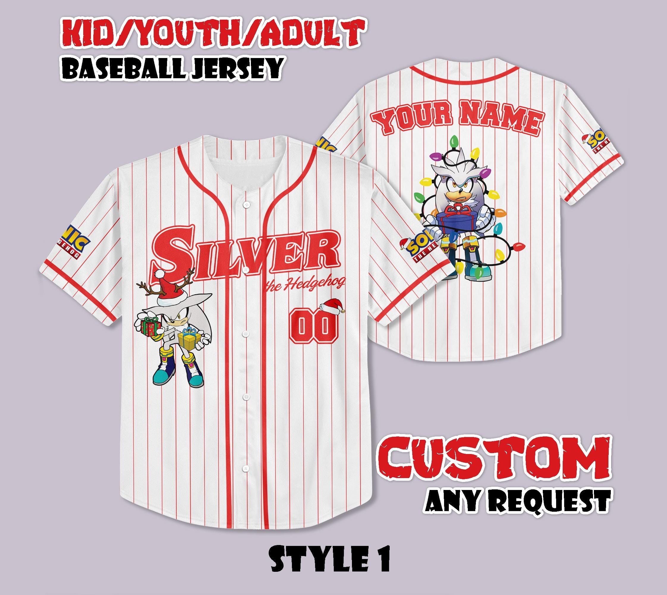 Discover Custom Silver the Hedgehog Christmas Baseball Jersey, Funny Sonic Party Shirt, Personalized Silver the Hedgehog Xmas Jersey, Christmas Gifts