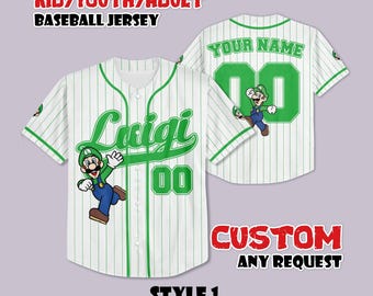 Custom Luigi Super Mario Baseball Jersey, Nintendo Fan Gift